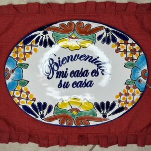 Hand Painted Mexican Ceramic Sign Bienvenidos mi Casa su Casa 10x8” Oval